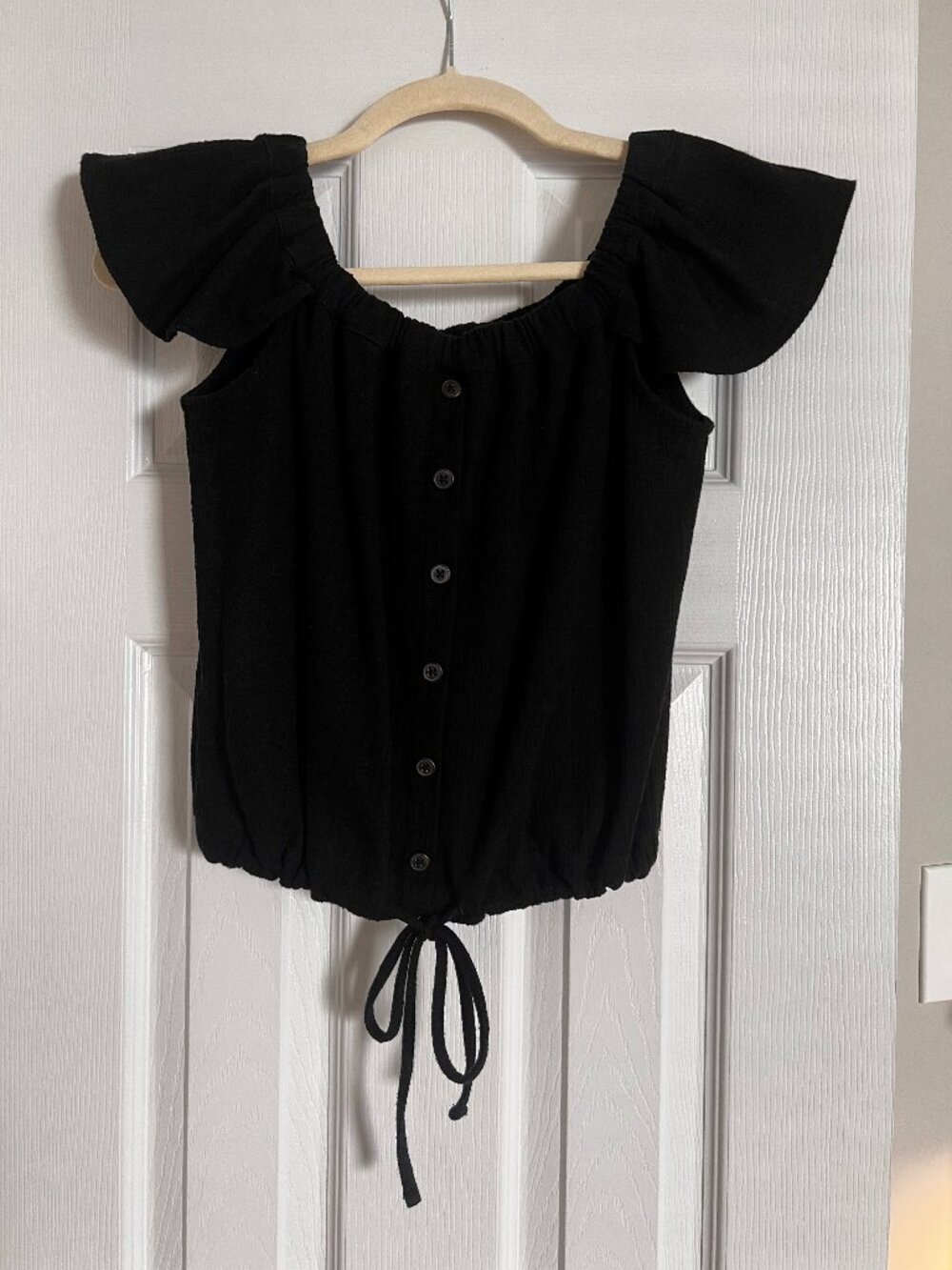 Madewell Black Off-the-Shoulder Flutter Sleeve Top XS